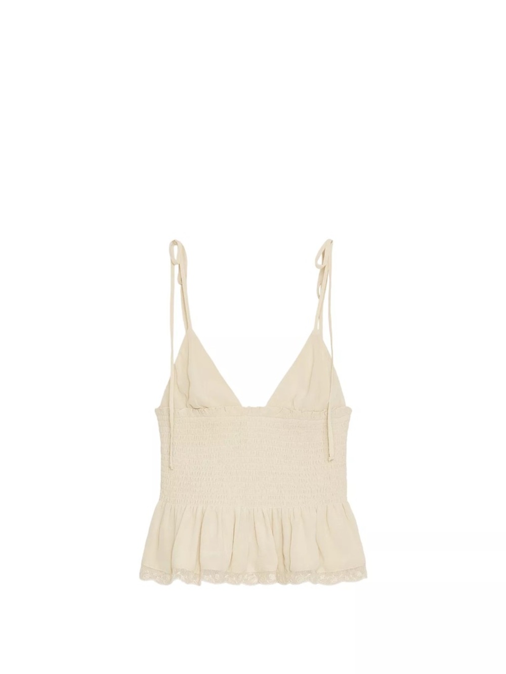 Zara Cream Smocked Peplum Tie-Shoulder Tank Top